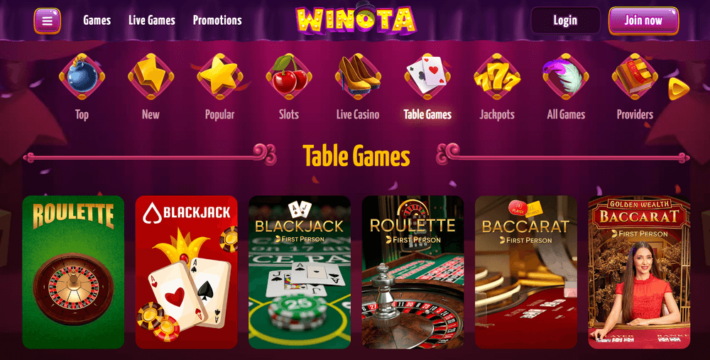 Winota Casino Table Games